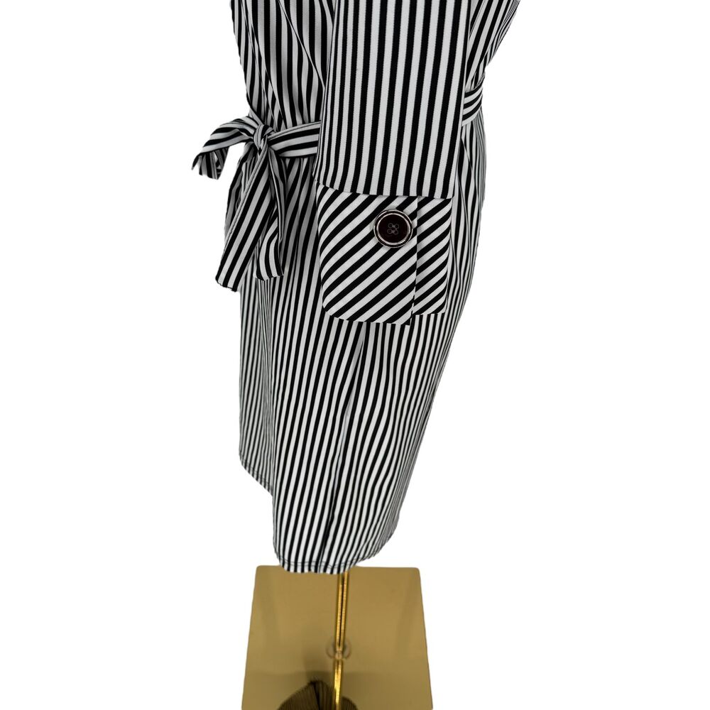 Striped Shirt Dress S Black White Belted Mlle Gabrielle Career Office Academia - Picture 8 of 16